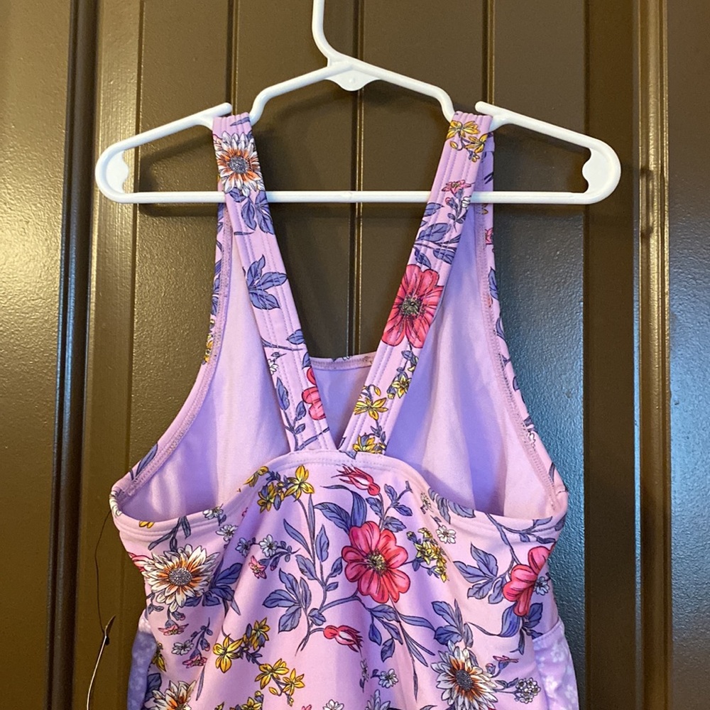 (149) NWT Girls Purple Floral One Pc Swim Suit by Art Class. Size M (7/8) - Picture 7 of 13